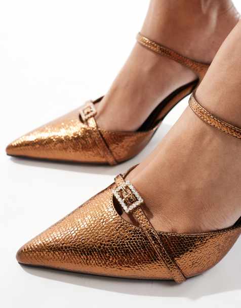 Simmi London - Gretta - Mules pointues à talon et boucles ornementées - Bronze étincelant - view 1