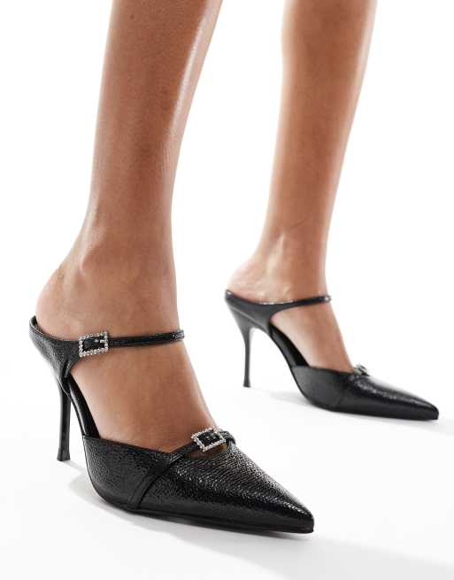 Simmi London Gretta Scarpe sabot nere luccicanti a punta con