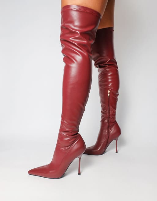 Simmi London Hades stretch over the knee boots in burgundy