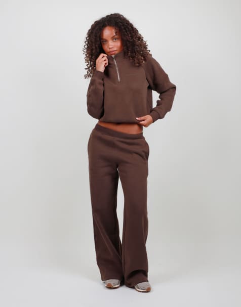 Simmi London Half zip cropped sweatshirt in brown - view 1