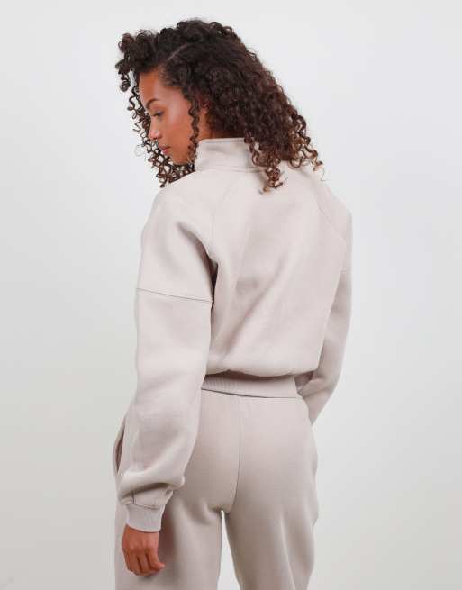Simmi London Half zip cropped sweatshirt in stone, 4 of 5