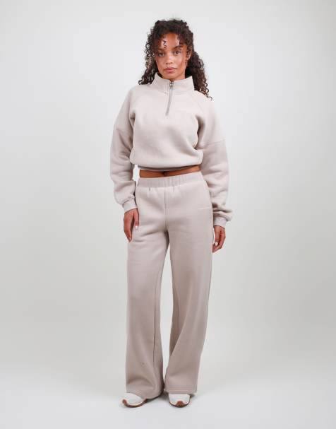 Simmi London Half zip cropped sweatshirt in stone - view 1