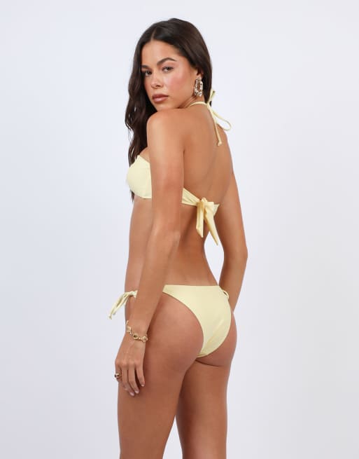 Simmi London Halter bikini top with bead detail in yellow, 4 of 4