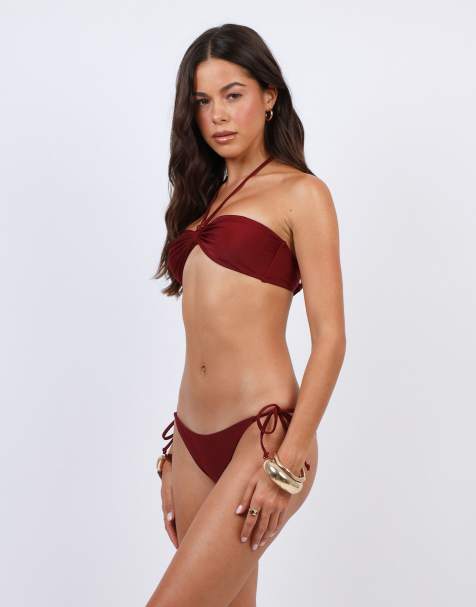 Simmi London Halter bikini with bead detail in burgundy - view 1