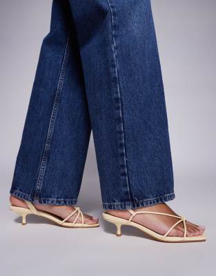 Simmi London Hanah Wide Fit square toe strappy kitten heels in pastel yellow