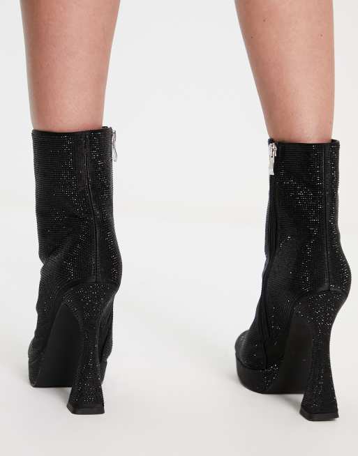 Black short high heel sales boots