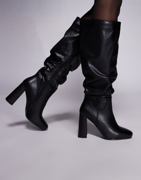 Simmi London Hanzel ruched block heeled knee boots in black - view 1