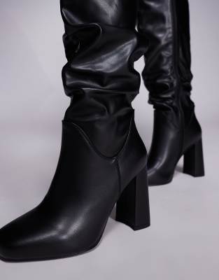 Simmi Shoes Simmi London Hanzel Ruched Block Heeled Knee Boots In Black