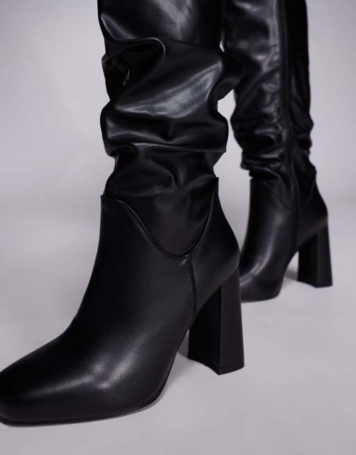 Simmi London Hanzel ruched block heeled knee boots in black