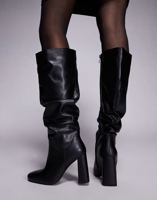 SIMMI London Hanzel ruched block heeled knee boots in black, 3 of 4