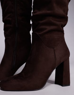 Simmi Shoes Simmi London Hanzel Ruched Block Heeled Knee Boots In Brown