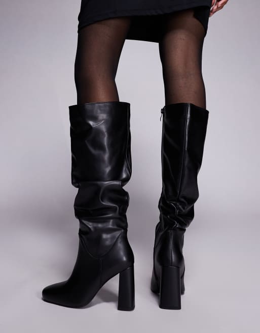 Simmi London Hanzel Wide Fit ruched block heeled knee boots in