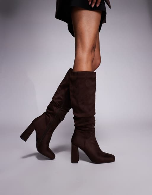 ♮H.M.L.Y.E Simmi London Hanzel Wide Fit ruched block heeled knee boots