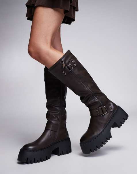 Simmi London Harli Chunky Biker boot in Brown - view 1