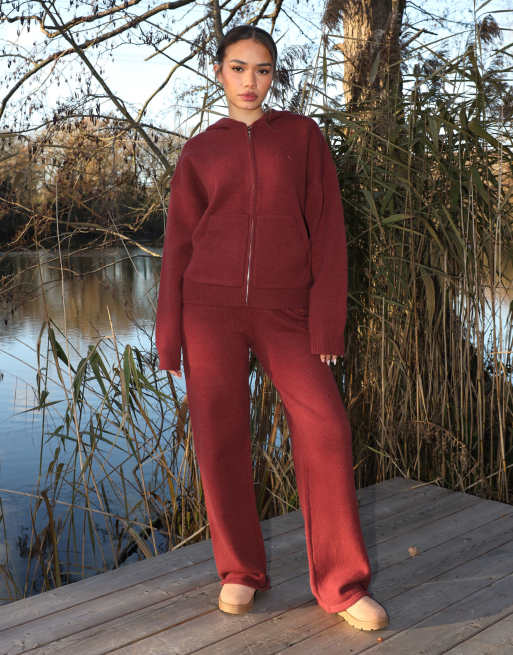 Simmi London Harper knitted zip hoodie in burgundy, 2 of 4