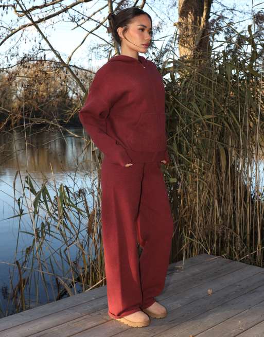 Simmi London Harper knitted zip hoodie in burgundy, 4 of 4
