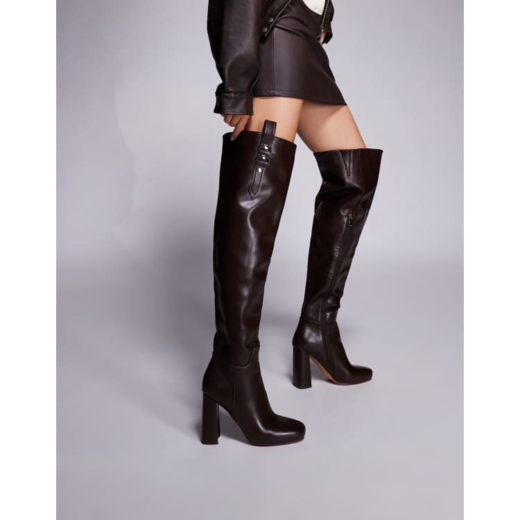 Simmi London Harrieta heeled over the knee boots in brown | ASOS