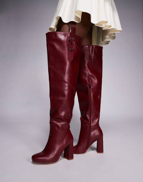 Simmi London Harrieta heeled over-the-knee boots in burgundy - view 1