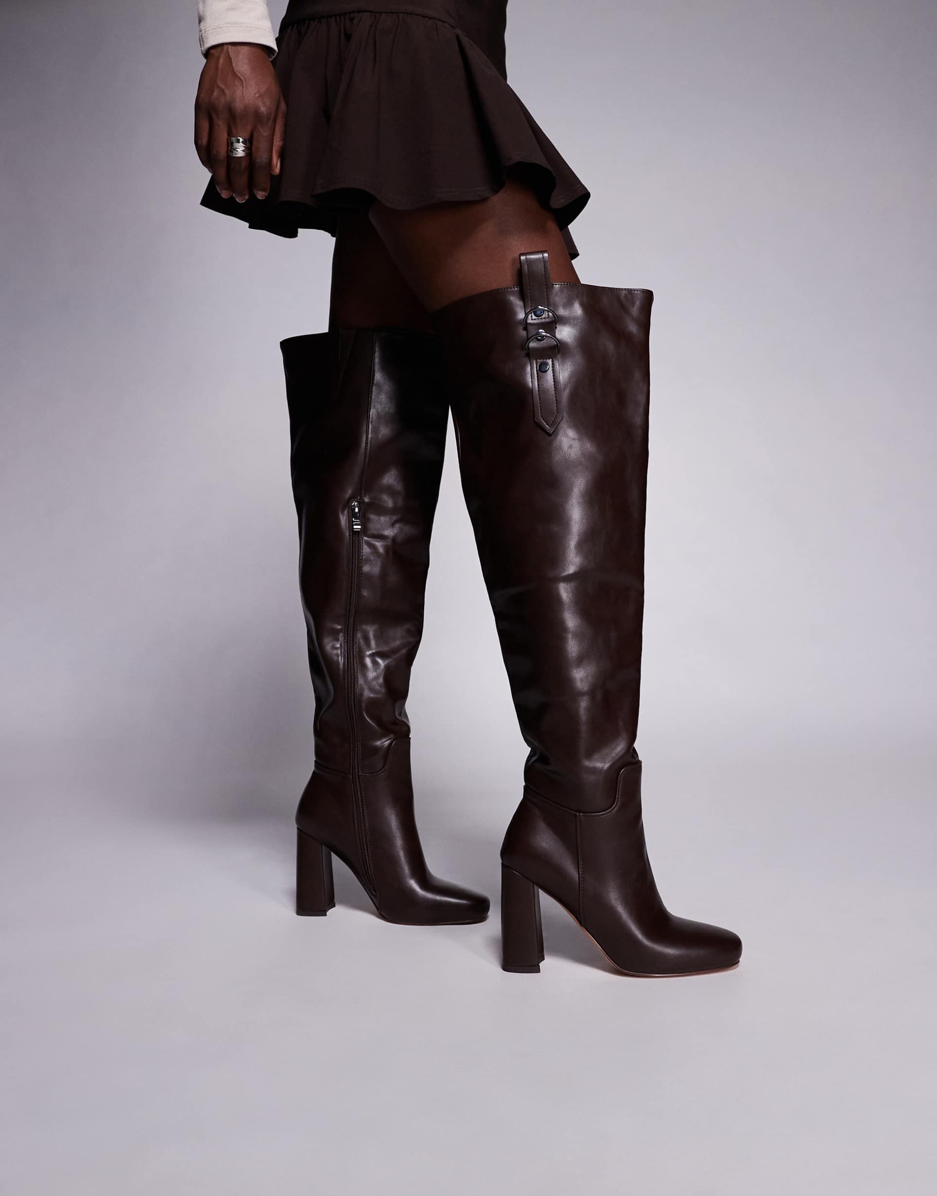 simmi london harrieta wide fit heeled over-the-knee boots in brown