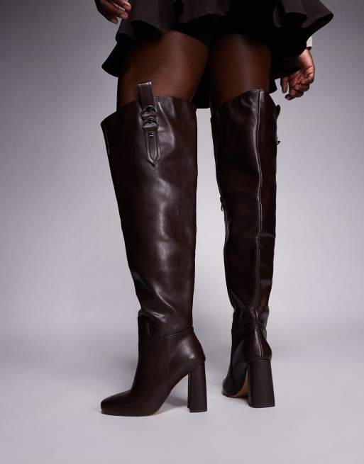 Simmi London Harrieta Wide Fit heeled over-the-knee boots in brown
