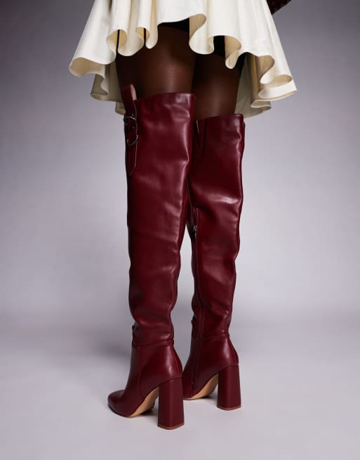 Simmi London Harrieta Wide Fit heeled over-the-knee boots in burgundy, 3 of 4