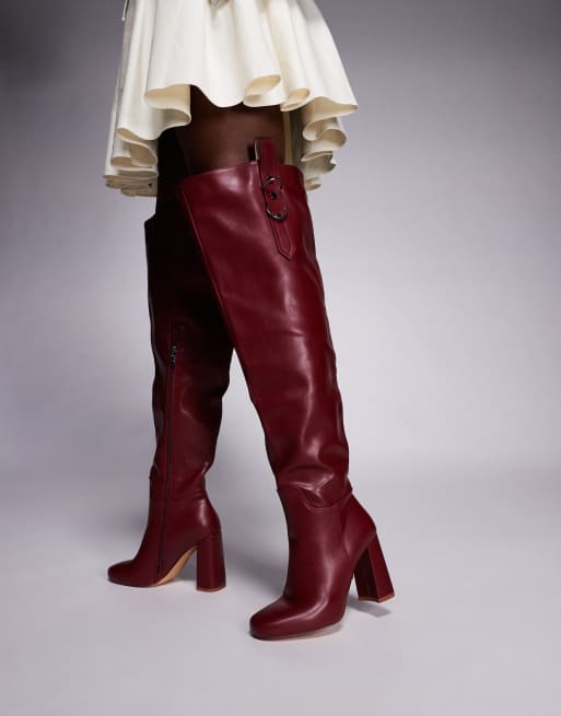 Simmi London Harrieta Wide Fit heeled over-the-knee boots in burgundy