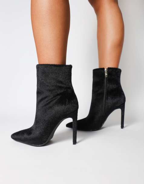 Simmi London Harvie faux pony hair heeled ankle boots in black - view 1