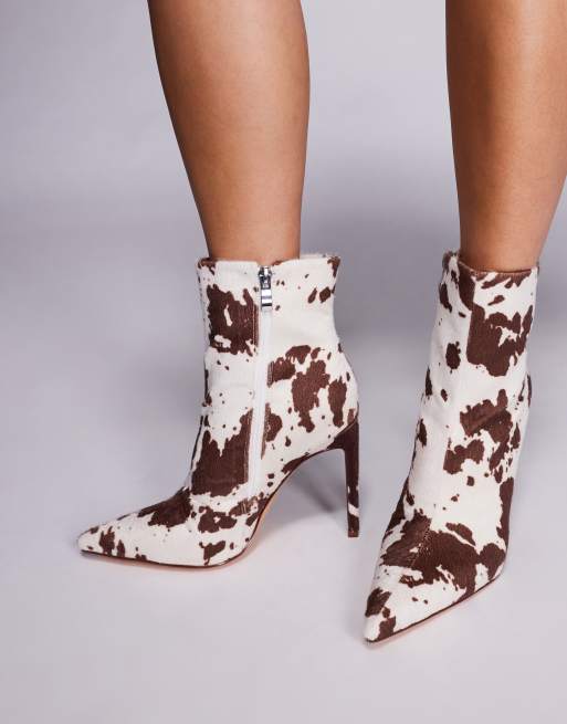 Simmi London Harvie high heeled ankle boots in cow print