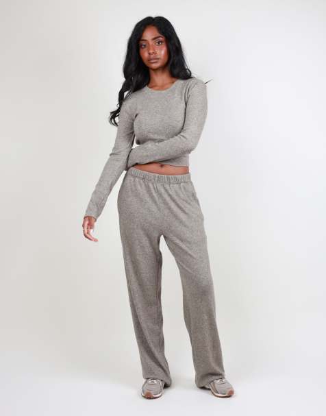 Simmi London Heavyweight knit straight leg trouser in grey marl - view 1
