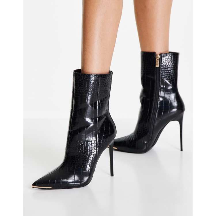 Simmi London heeled boots in black croc | ASOS