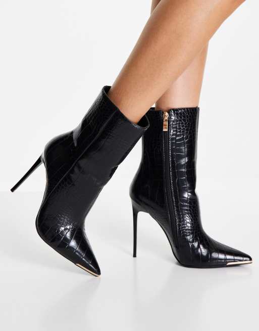 Simmi london joyce heeled store ankle boots in black croc