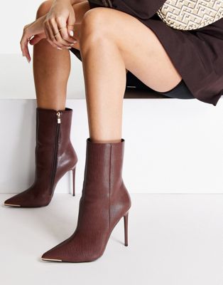 Simmi London heeled boots in brown croc
