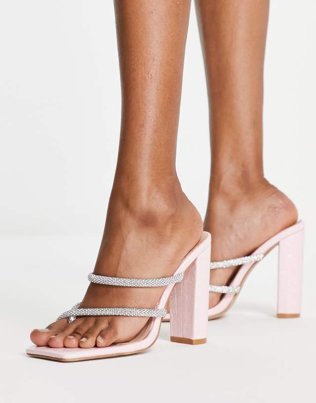 Simmi London Heera heeled mules with embellished straps in pink