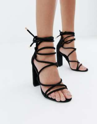 black wrap block heels