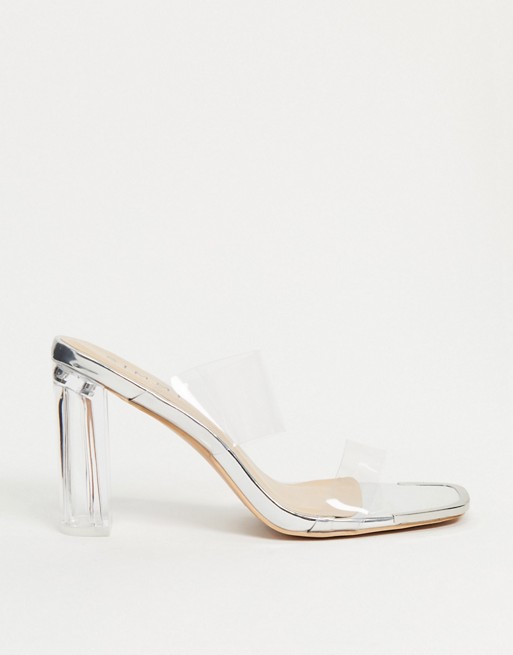 Simmi London Heidi double strap mules with toe plating in silver