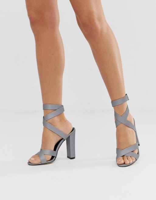 Simmi London Heidi reflective grey block heeled sandals | ASOS