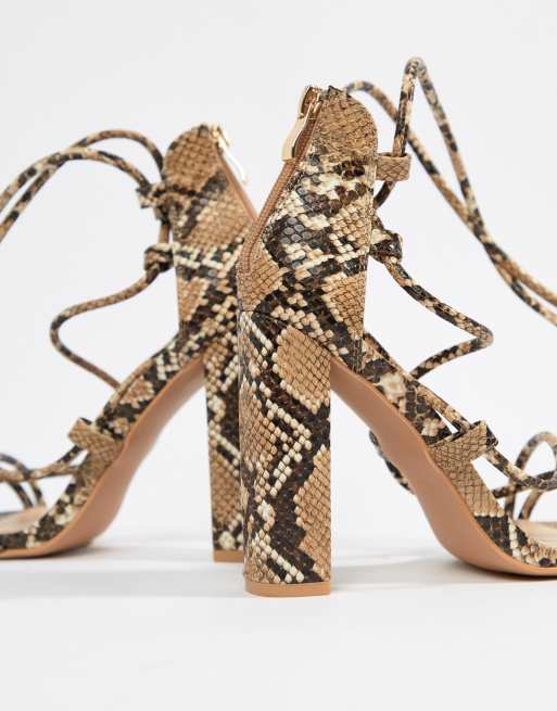 Snakeskin lace best sale up block heels