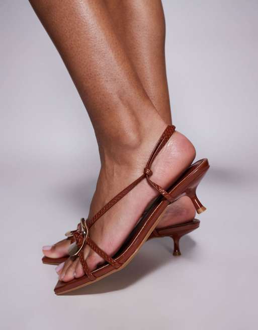 Simmi London Heiti square toe strappy kitten heels in brown