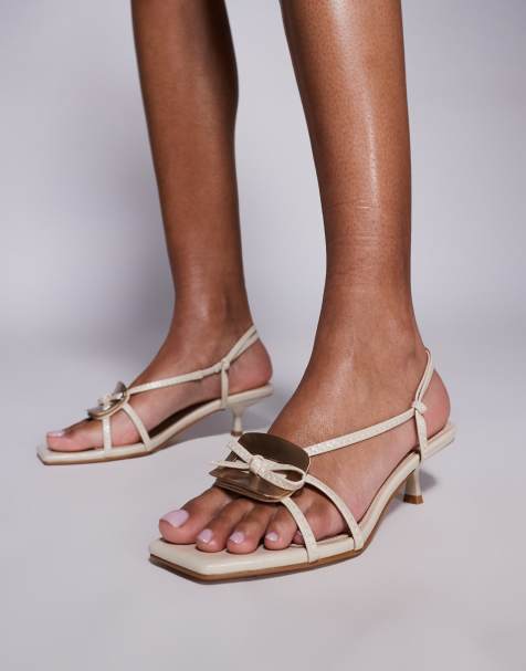 Simmi London Heiti square toe strappy kitten heels in stone - view 1