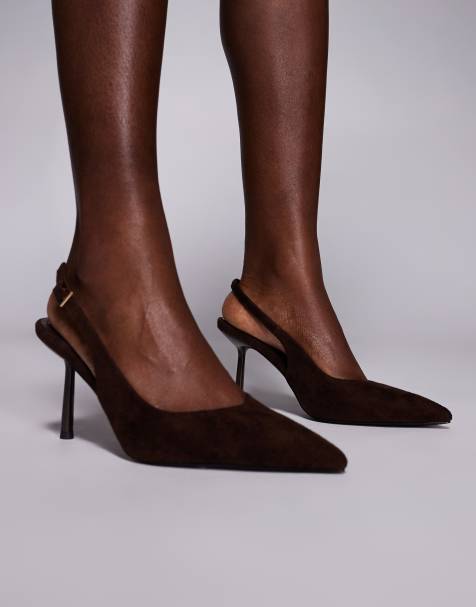 Simmi London – Heky – Absatzschuhe aus braunem Wildlederimitat mit Fersenriemen - view 1