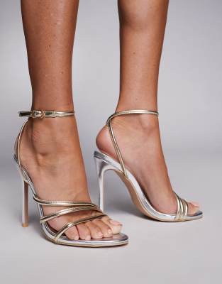 SIMMI Shoes Simmi London Henni Strapped heeled sandal in Silver and Gold