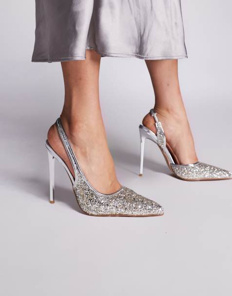 Simmi London Hollie slingback heeled pumps in silver glitter - view 1