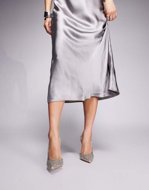 Simmi London Hollie slingback heeled pumps in silver glitter, 2 of 4
