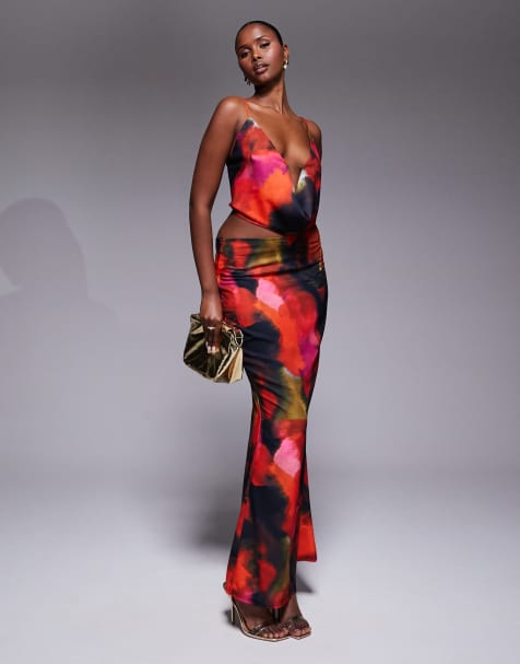 Simmi London Hudson print cowl neck maxi set in multi - view 1