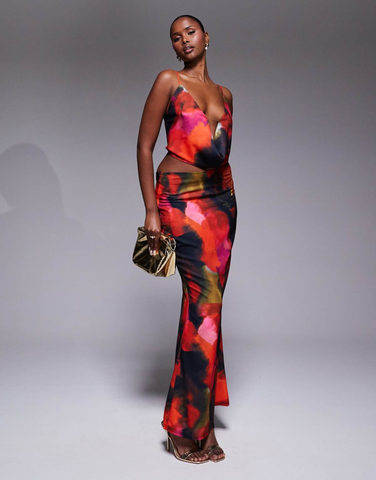 Simmi London Hudson print cowl neck maxi set in multi