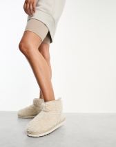 ASOS DESIGN Zola premium sheepskin slippers in beige | ASOS