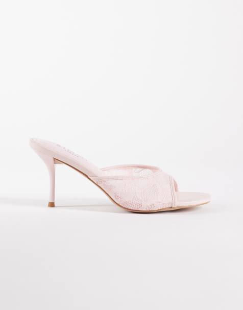 Simmi London - Illia - Lyserøde mule-sandaler med hæl og blonderemme - view 1