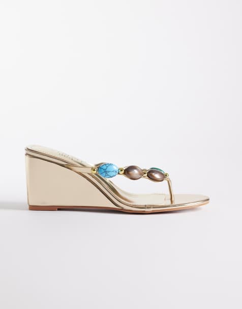 Simmi London - Immy - Sandali infradito color oro con zeppa e pietra - view 1