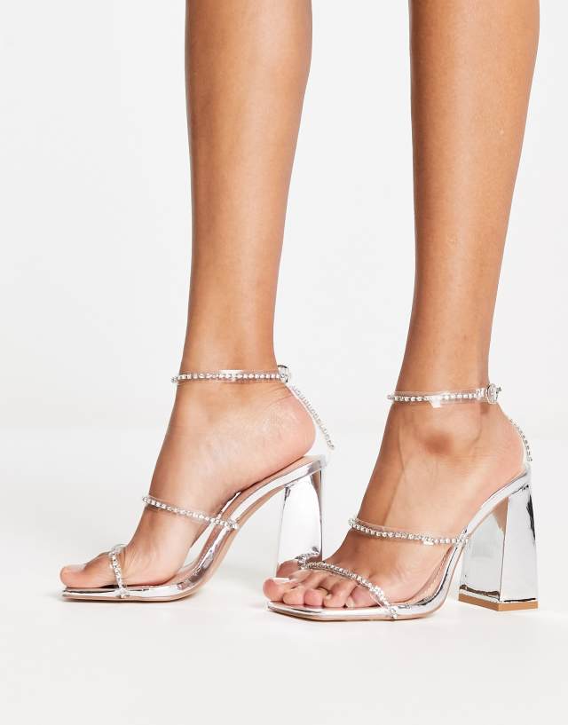 SIMMI Shoes - Simmi London Inez block heel embellished sandals in silver