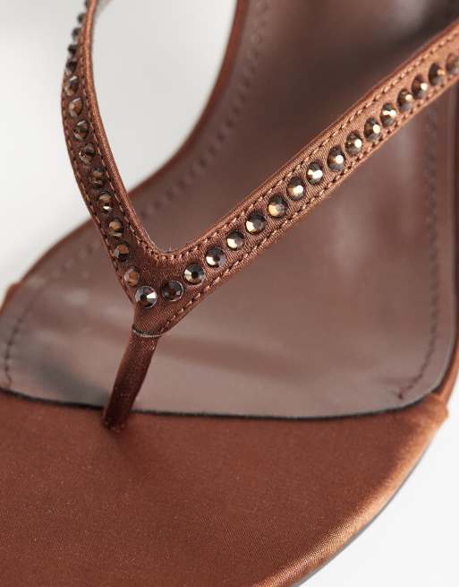 Simmi London - Iris - Sandales à talon et entredoigt avec ornements - Marron, 3 de 4